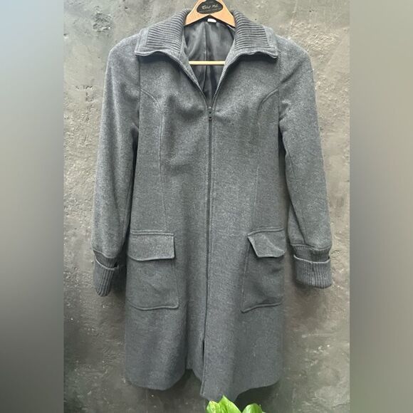 H&M SLEEK 3/4 LENGTH ZIP UP WOOL COAT SZ L - Picture 1 of 13